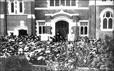 The opening of Park Road Wesleyan Methodist Church.  This image is of the main entrance in Park Road.
