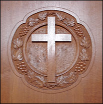 Detal of the carving on the centre panel of the pulpit