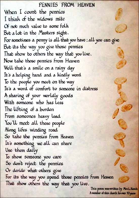 Poem by Mrs L Keech - church member for over 70 years.