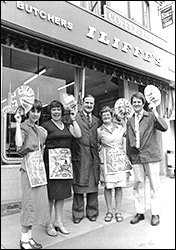 Photograph of staff outside the shop in 1981 for the wedding of Prince Charles & Princess Diana 