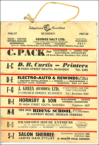 card for telephone numbers