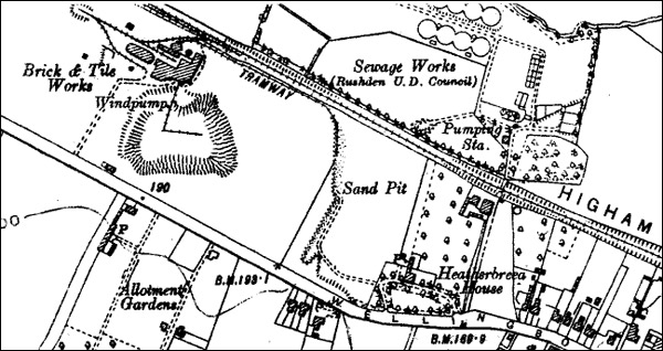 Rushden Brick & Tile Co location, shown on an Ordnance Survey map of 1927