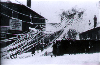 Rectory Road & Queen Street junction in 1916 when the blizzard caused havoc with telegraph poles & wires
