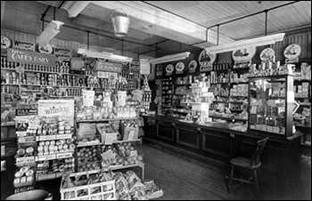 The interior of Park Road grocery c1940