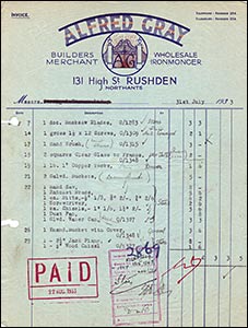 Alfred Gray - invoice dated 1933