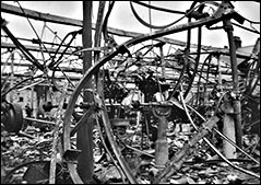 Picture of the factory showing damage after the fire