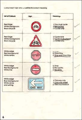 Another page from the work book about road signs and markings