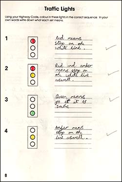 Page from the work book about traffic lights
