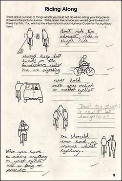 Page from the work book about how to ride along safely