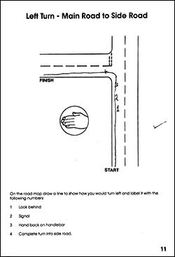 Page from the workbook about turning left into a side road