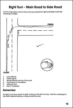 Page from the workbook about turning right into a side road