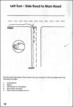 Page from the work book showing how to turn left on to a main road
