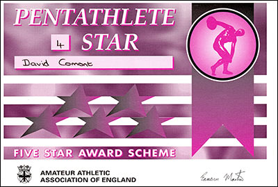 4 Star Pentathlete certificate achieved by Jenny's brother