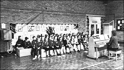 Whitefriars Junior School choir practicing in the school hall