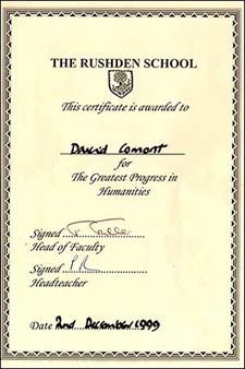 Certificate for greatest progress in Humanities