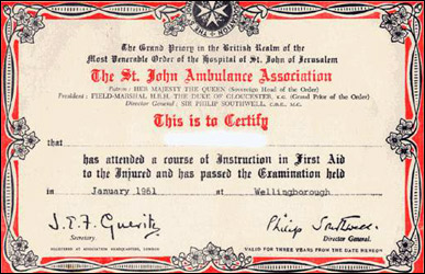 First Aid certificate 1961
