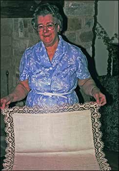 Mrs Wood with the lace given to Her Majesty