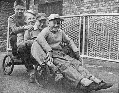 4 boys on a home made vehicle