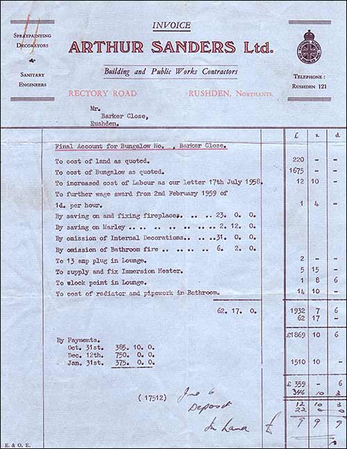 Invoice for building