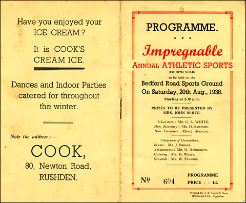 Programme for 1938 Sports Day