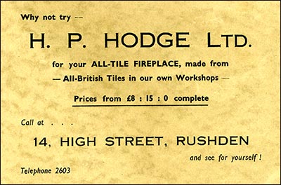 Advert to H.P.Hodge Ltd