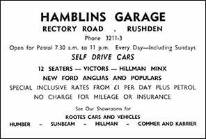 Hamblins Garage Advert 1963