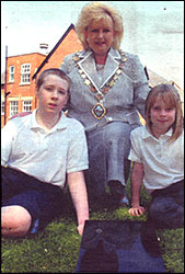 Sue Homer and 2 pupils