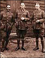 Walter Tull pictured with two fellow officers during the war.