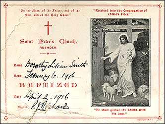 Dorothy's baptism certificate