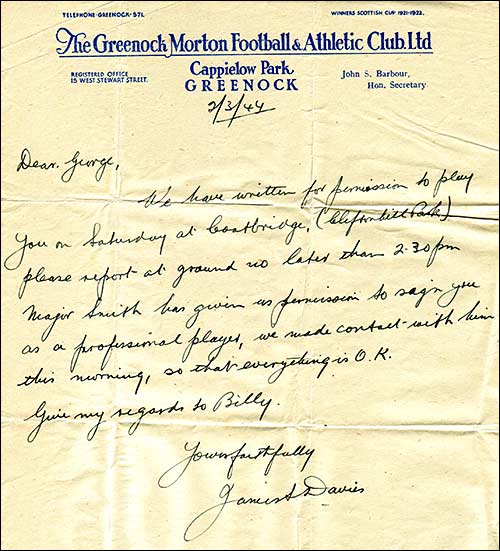 Letter from Greenock Morton club