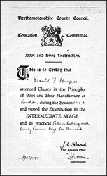 Certificate of success in the Intermediate Pattern Cutting examination,1949