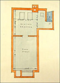 Plan of the basement showing the heating chamber and fuel store