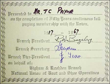 Mr T C Payne - 50 years membership1917-1967