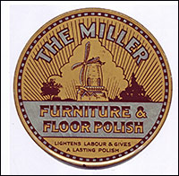 Photograph showing the top of a Millers polish tin lid.