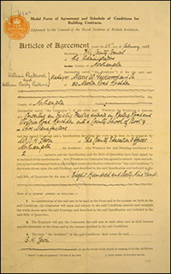 Articles of agreement for the conversion of an existing factory to the Boot and Shoe School, 23 February 1928