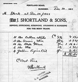 Copy of an invoice showing stock held by the business in 1933