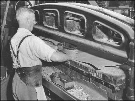 Operation of the sole press circa 1950