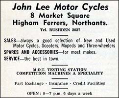 Advert for John Lee Motor Cycles