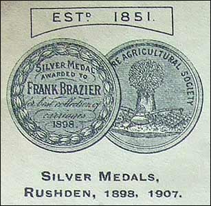 A medal shown on Frank D Brazier's invoice