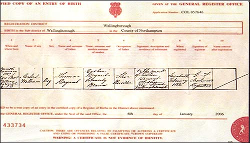 Herbert's birth certificate