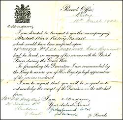 1922 letter with medals
