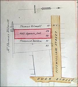 Close-up of the map on the deed document, showing the exact location of the proposed Primitive Methodist Church