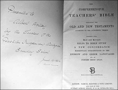 Bible presented to Albert Holley