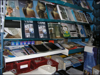 Some of the goods and brochures on display