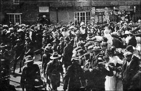 Scouts outside Charlie Robinson's shop