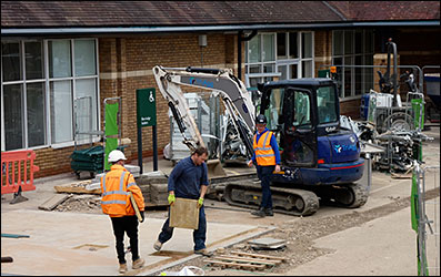 Building the patio area.