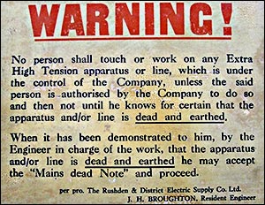 A warning notice not to touch Extra High Tension apparatus