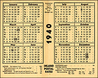 1940 calendar