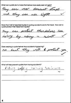 Completed pages from David's Cycle Training work book