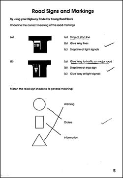 Page from the work book about road signs and markings